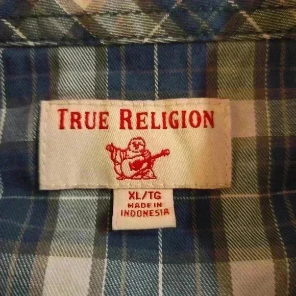 True Religion Mens Horseshoe Plaid Long Sleeve Button Down Shirt Green Size XL - Picture 8 of 9